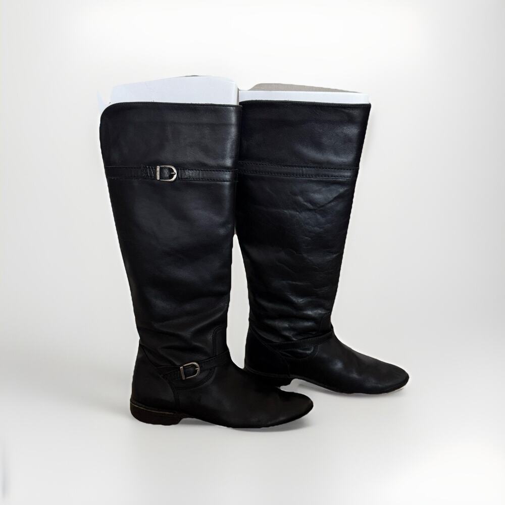 FRYE Shirley Black Leather Equestrian Riding Boots 7 Tall Knee High Western